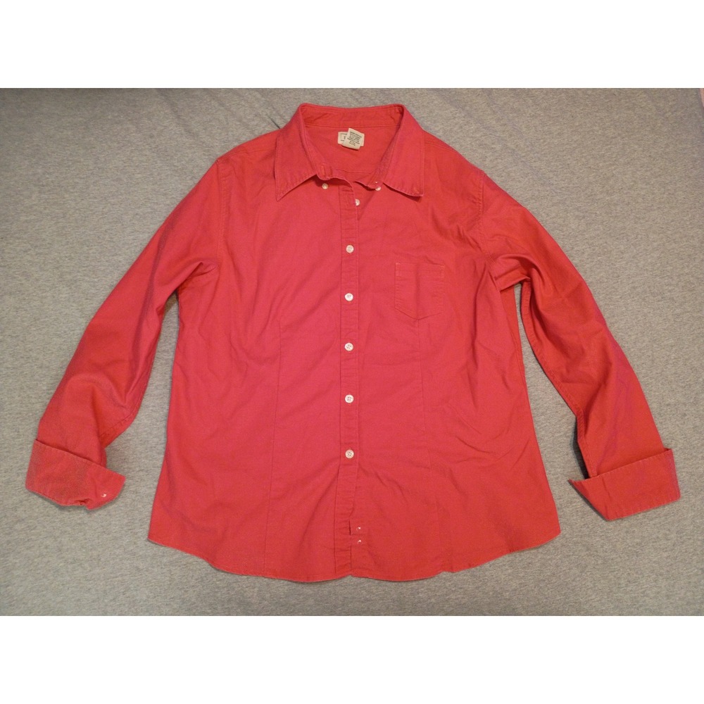 LL Bean Womens Red Long Sleeve Button Down Shirt CoolMax Stretch Large 0BJF4